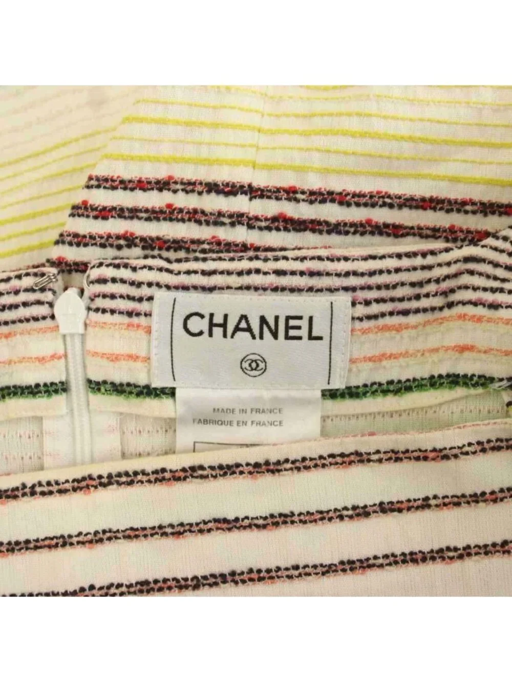 Chanel Dress Knee Length Half Sleeve Border Pattern Wool Nylon 36 White